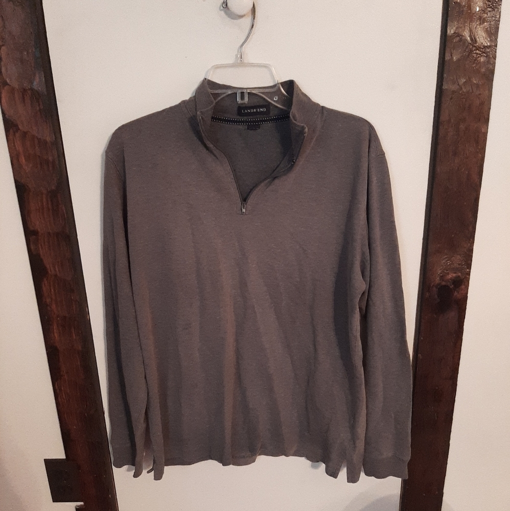 Men's Lands End gray collard longsleeve quarter zip